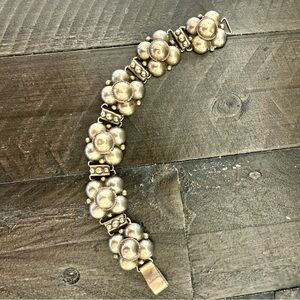 Vintage Mexico 40g Sterling Silver Link Panel Floral Women's Bracelet Marked